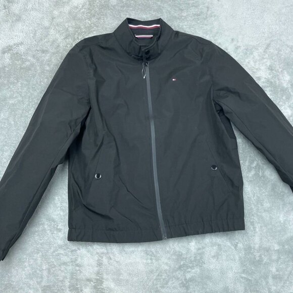 Tommy Hilfiger Windbreaker Jacket M Black Water-Resistant a1136 - Picture 1 of 8